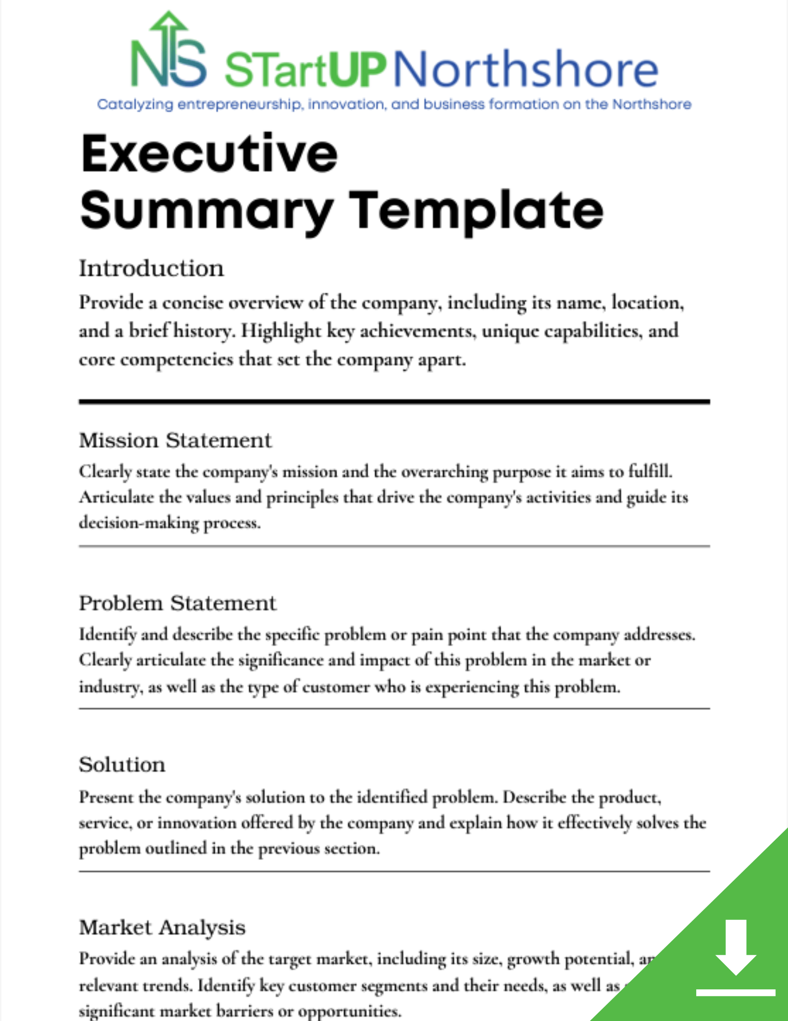 23 June STartUP Northshore NSpire Executive Summary Template Internal thumbnail.